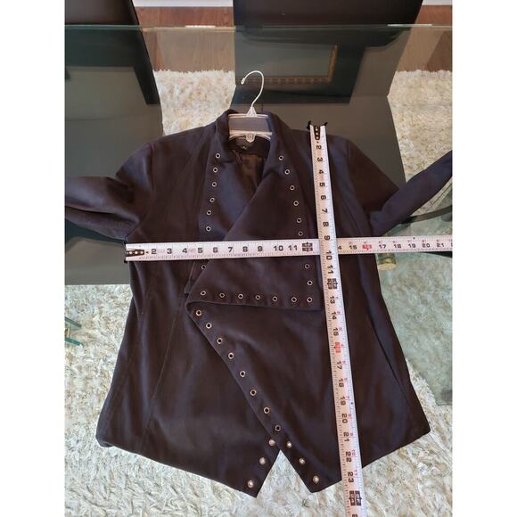 Express Suede Jacket Women Small Black Eyelet Embellished Long Sleeve Open Front - Picture 8 of 12